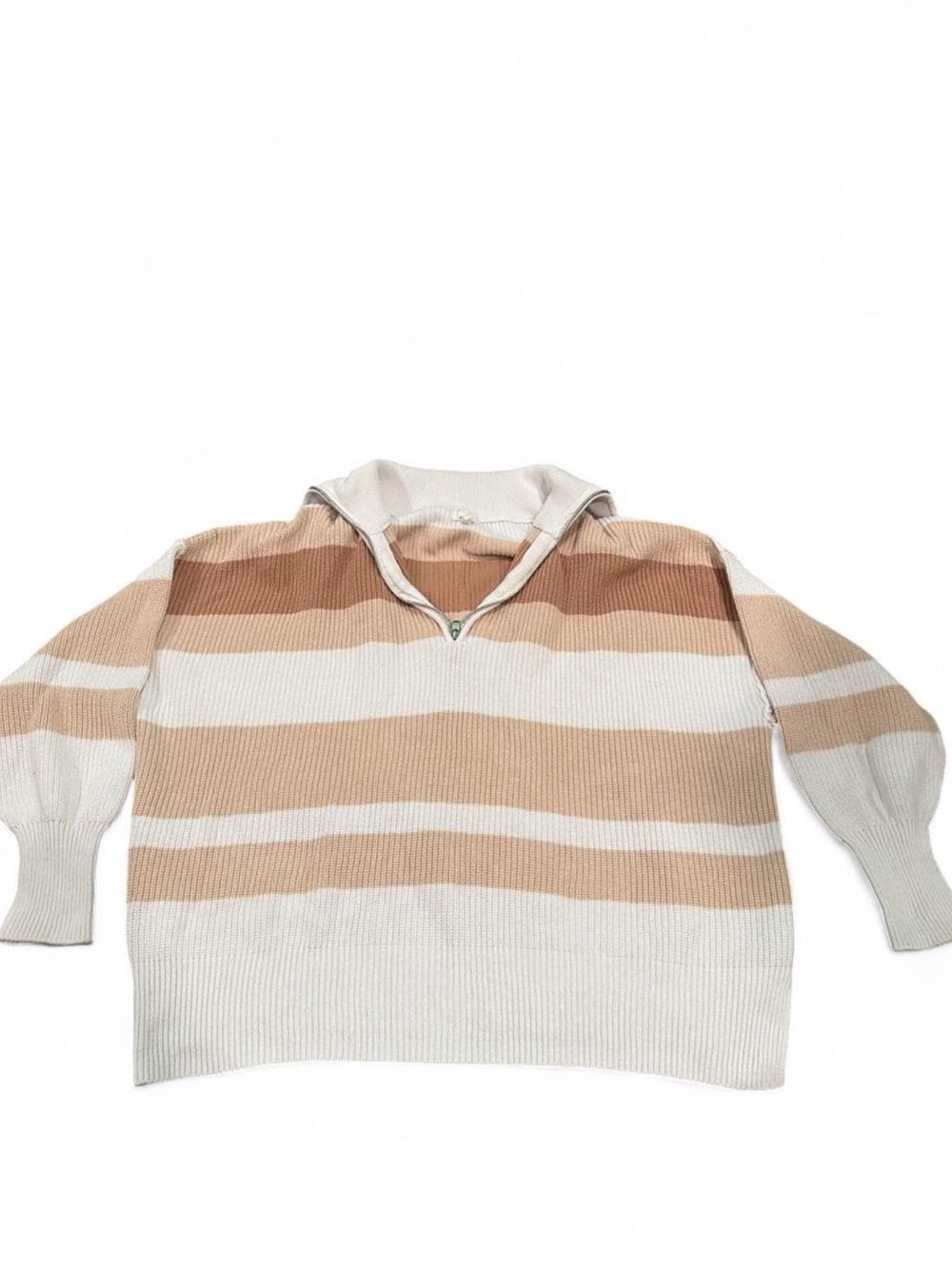 Aerie Cream and tan striped quarter zip sweater size medium #stripes #quarterzip